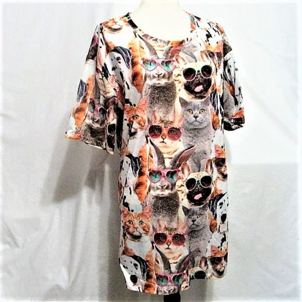 SECRET TREASURES SLEEPWEAR SM/MED CATS/DOGS/BUNNIES IN GLASSES SLEEP SHI…